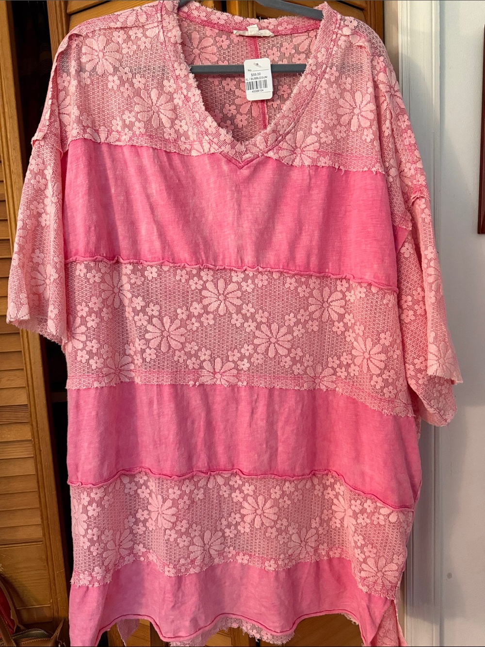 Oli & Hali Bubblegum Pink Lace Knit Tunic Top Oversized